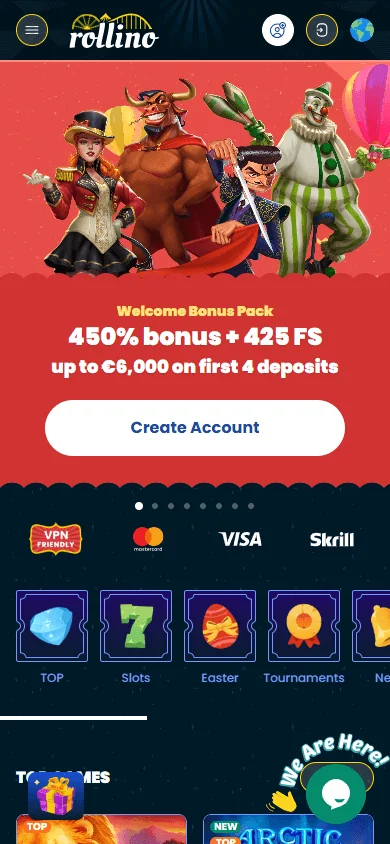Rollino Casino mobile-optimised home experience for smartphone browsers